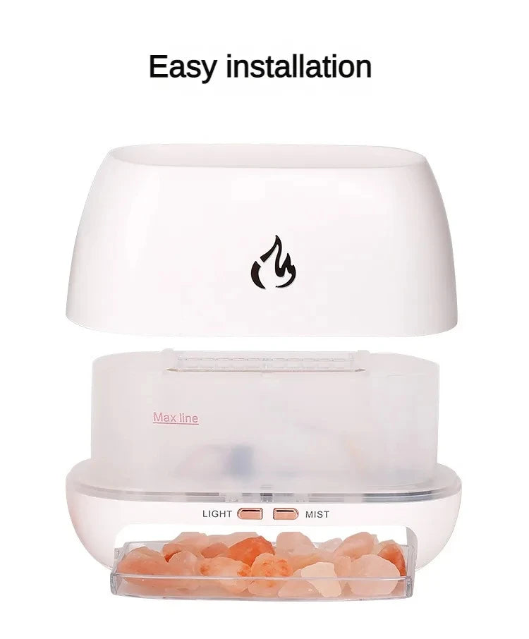 Nuevo Humidificador de aire con Aroma de fuego y llama 3D, piedra de sal de cristal del Himalaya, luz nocturna colorida, difusor de aceite esencial de aromaterapia