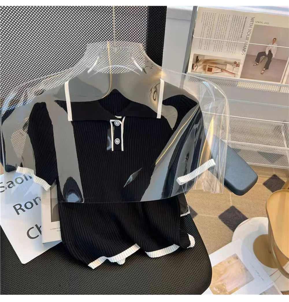 Camiseta de Punto Seda Helada para Mujer, Manga Corta
