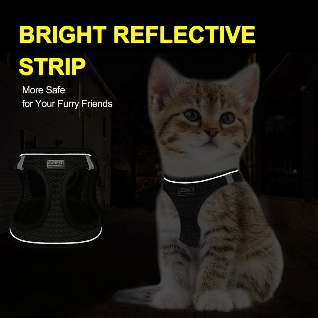 Arnés para perros y gatos con correa de plomo, chaleco ajustable, arneses transpirables de malla de poliéster, sti reflectante para accesorios para perros pequeños y gatos