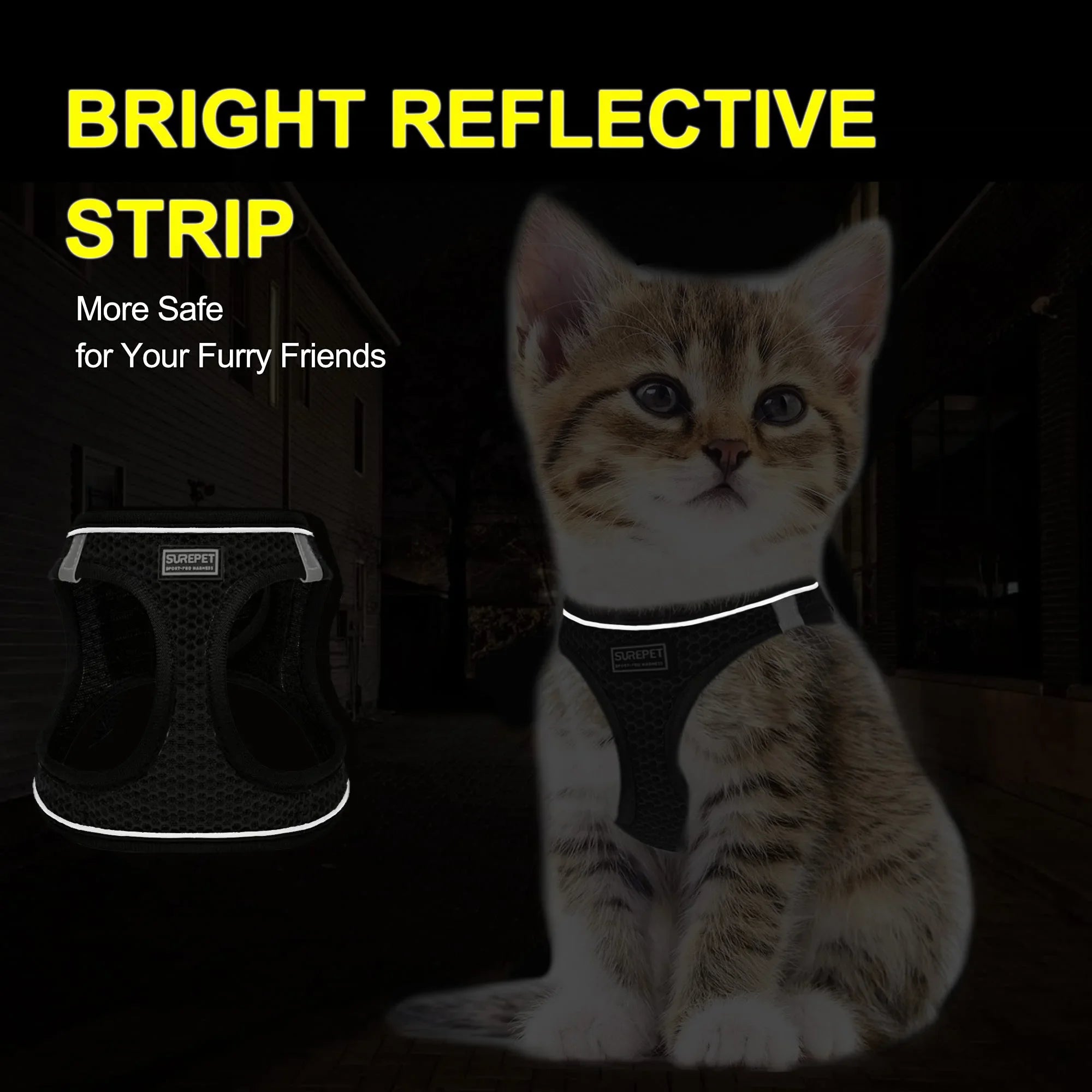 Arnés para perros y gatos con correa de plomo, chaleco ajustable, arneses transpirables de malla de poliéster, sti reflectante para accesorios para perros pequeños y gatos