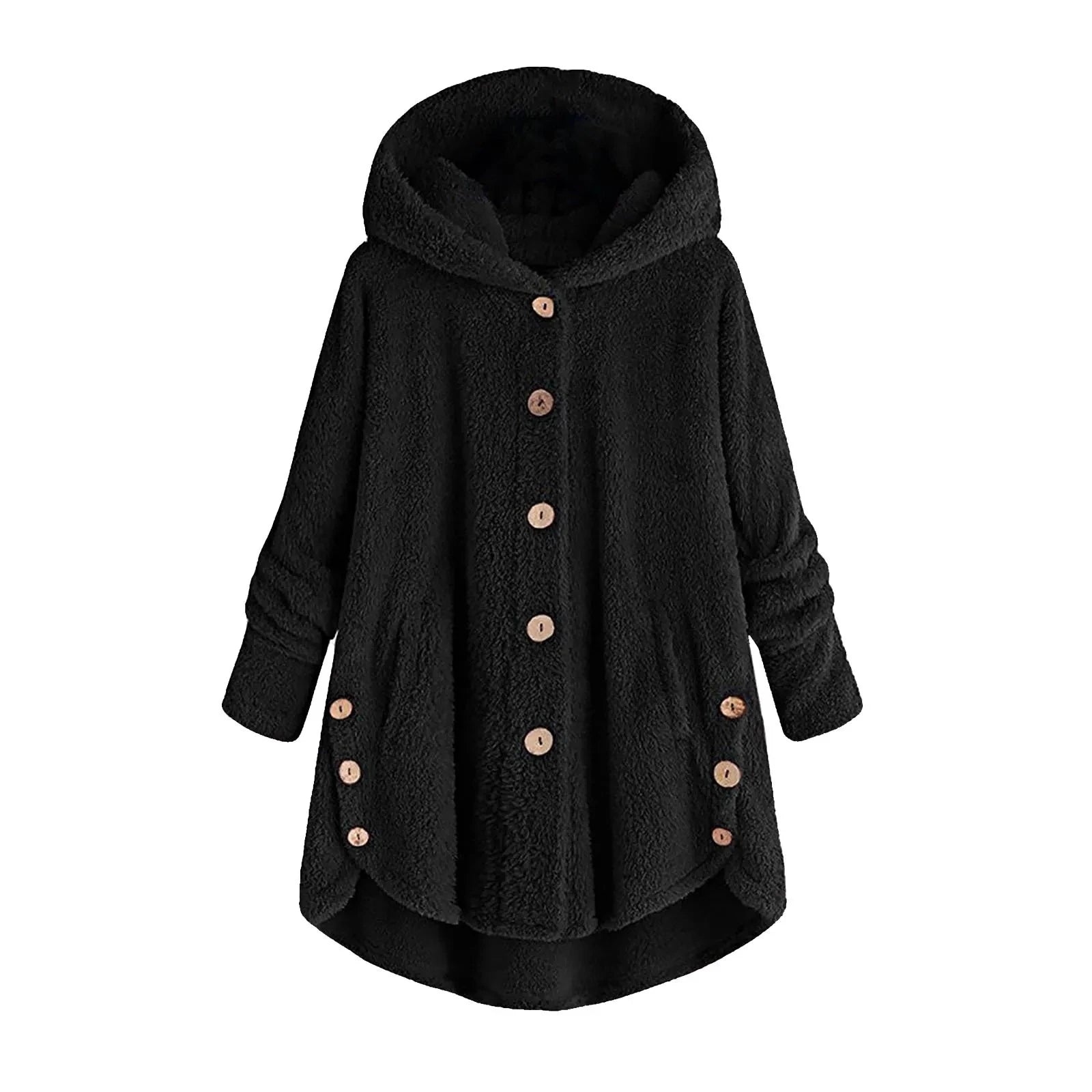 Abrigo de felpa con capucha para mujer, color sólido