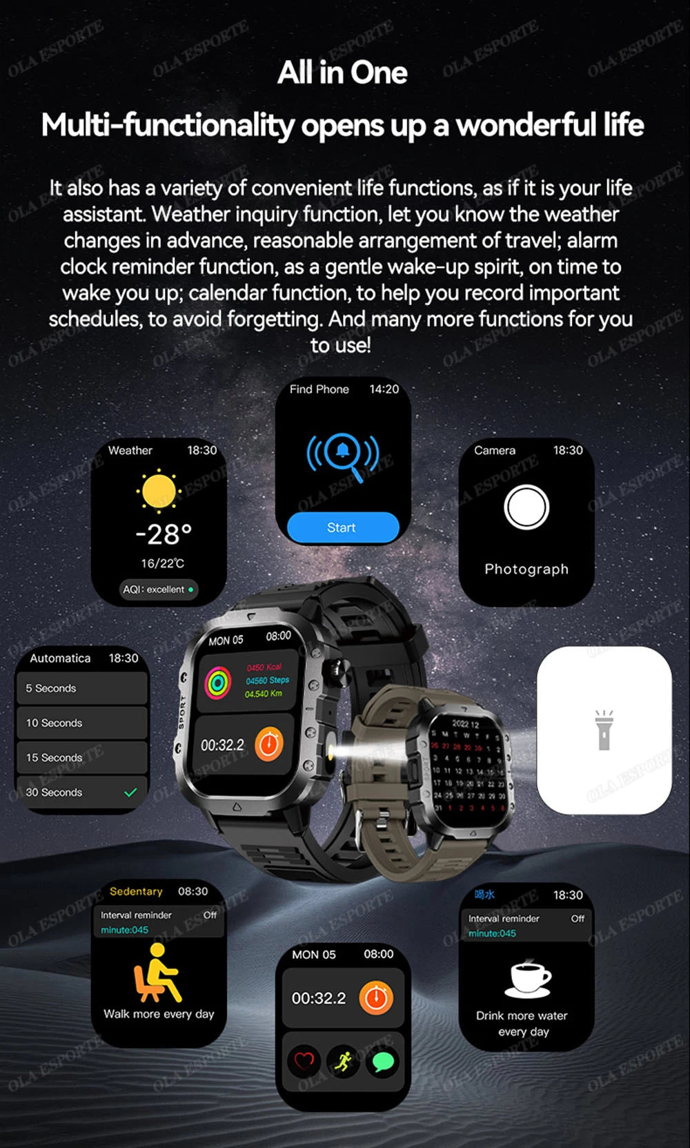 Nuevo Reloj Inteligente Militar para Hombre IP67 3ATM, Monitor de Actividad Física para Deportes al Aire Libre, Monitor de Presión Arterial, Llamadas BT, GPS, Smartwatch Hw12