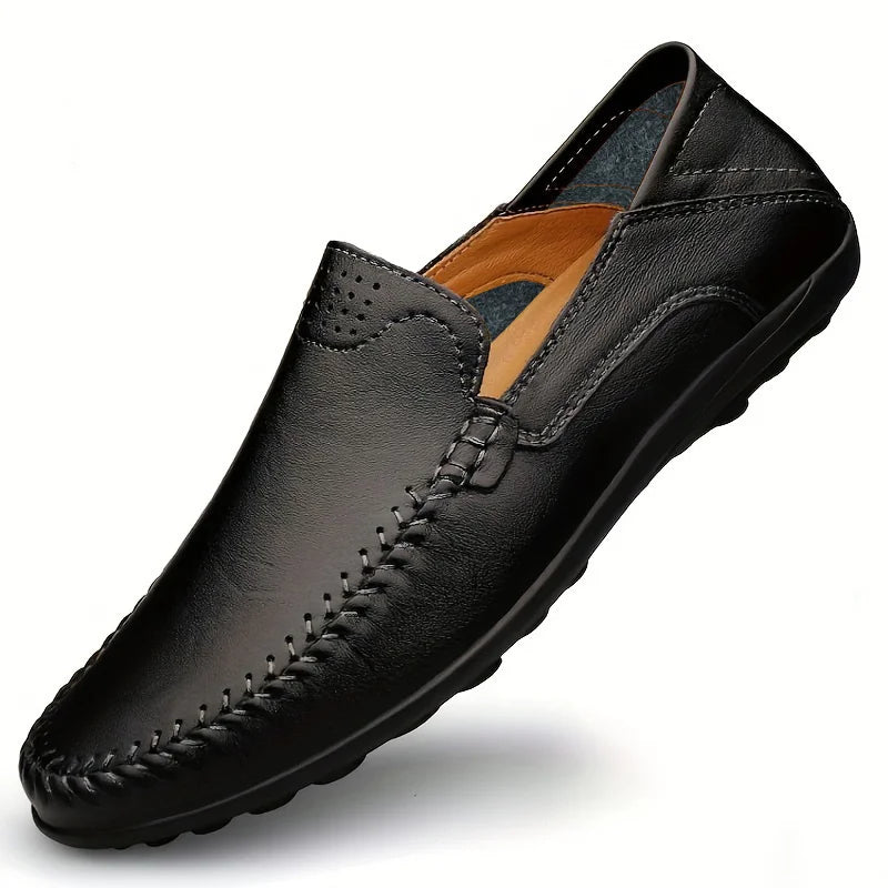 CLOHOO Zapatos casuales de negocios para hombres Costuras de cuero Cómodo Fondo de goma transpirable Segunda capa de piel de vaca