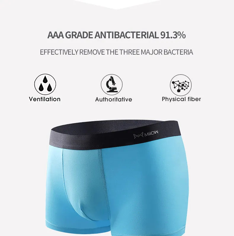 MiiOW-bóxer de seda de hielo para hombre, ropa interior cómoda de algodón, piezas, antibacteriano, lencería, 3 L-5XL