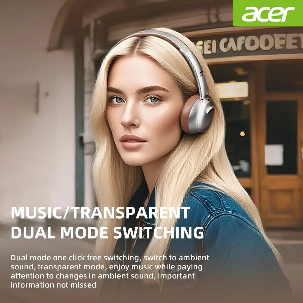 Auriculares Bluetooth Acer OHW111, Estilo Retro, Inalámbricos, Bluetooth 5.4, HIFI Estéreo, para Gamers, 70 Horas de Reproducción