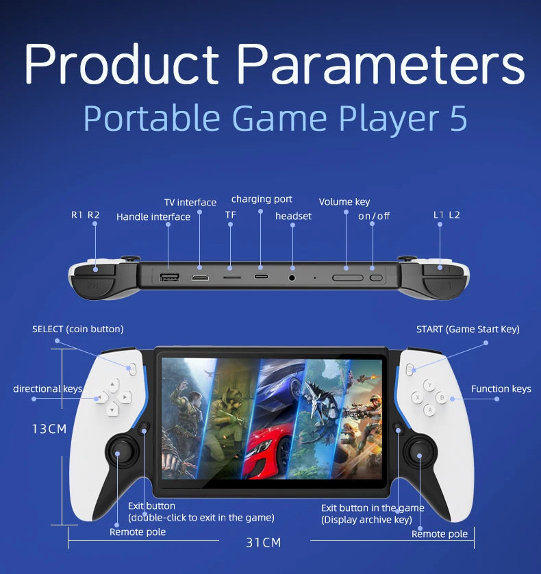 Consola de juegos portátil HD de 7 pulgadas, más de 15000 juegos integrados, más de 20 idiomas, batería de larga duración, regalos de juegos
