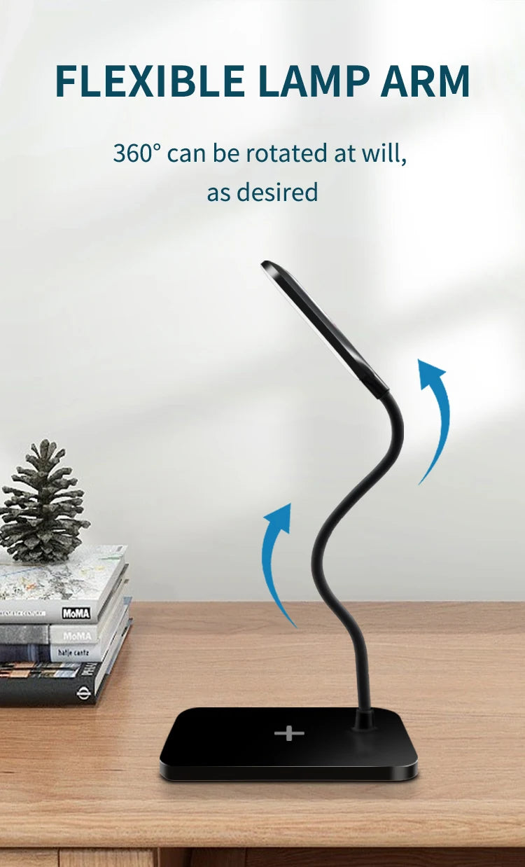 Lámpara de escritorio de lectura, lámpara LED de escritorio, enchufe USB, carga inalámbrica, teléfono móvil, protección ocular táctil, luz de mesa, iluminación de oficina en casa
