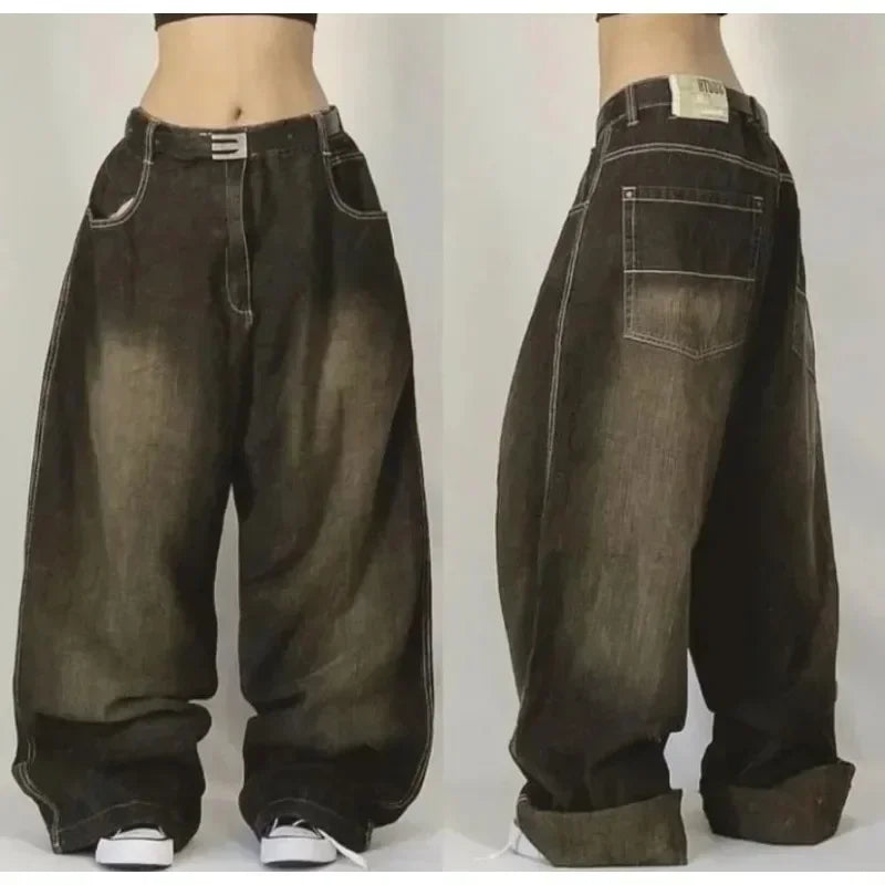 Pantalones Vaqueros Holgados Vintage de Pierna Ancha Y2K para Mujer