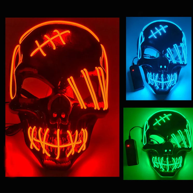 Máscara de calavera de terror brillante, máscara luminosa LED aterradora para Halloween, máscara de diablo brillante para decoración de casa embrujada, accesorios de cosplay
