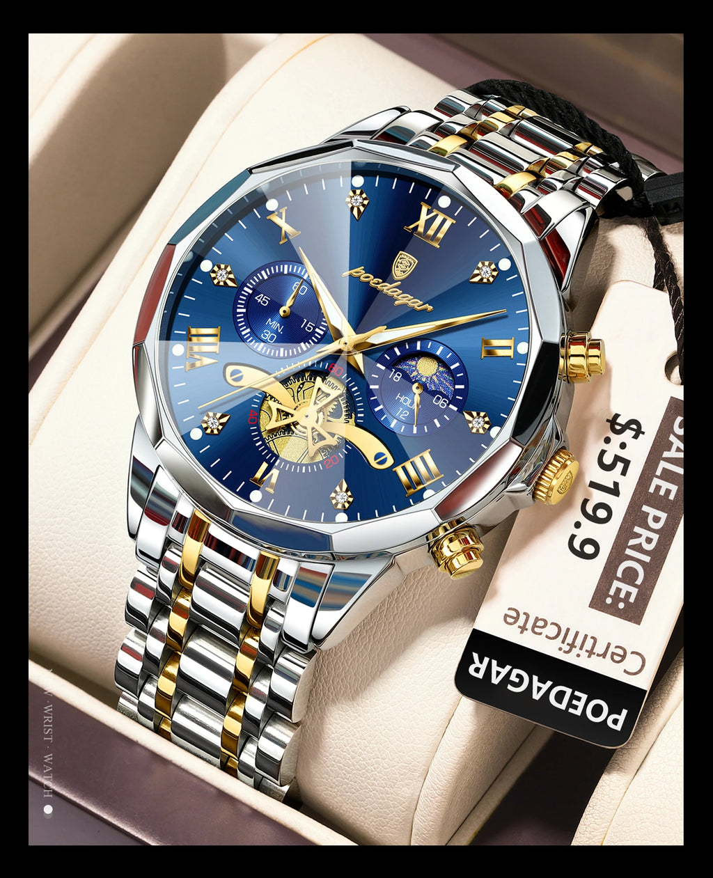 Reloj POEDAGAR de Lujo Cuarzo Acero Inoxidable