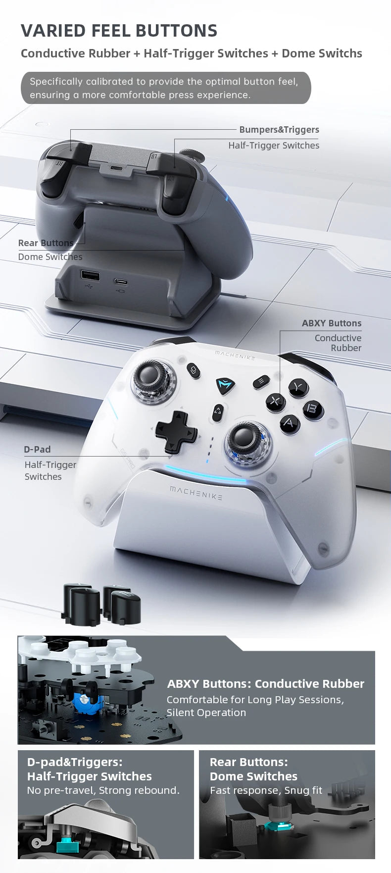 MACHENIKE-controlador de juegos G5Pro Max SE con base de carga, Joysticks de efecto Hall opcionales, activadores, luz RGB, inalámbrico