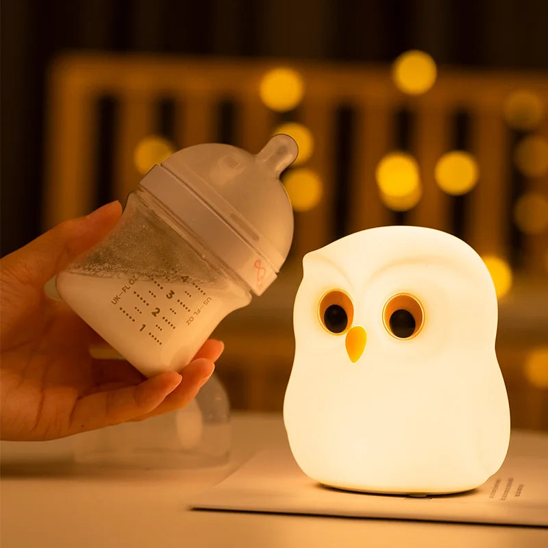 Luz nocturna de búho, bonita lámpara de noche de silicona, lámpara de ambiente RGB recargable, decoración de habitación, Animal divertido, regalo de luz nocturna para niños