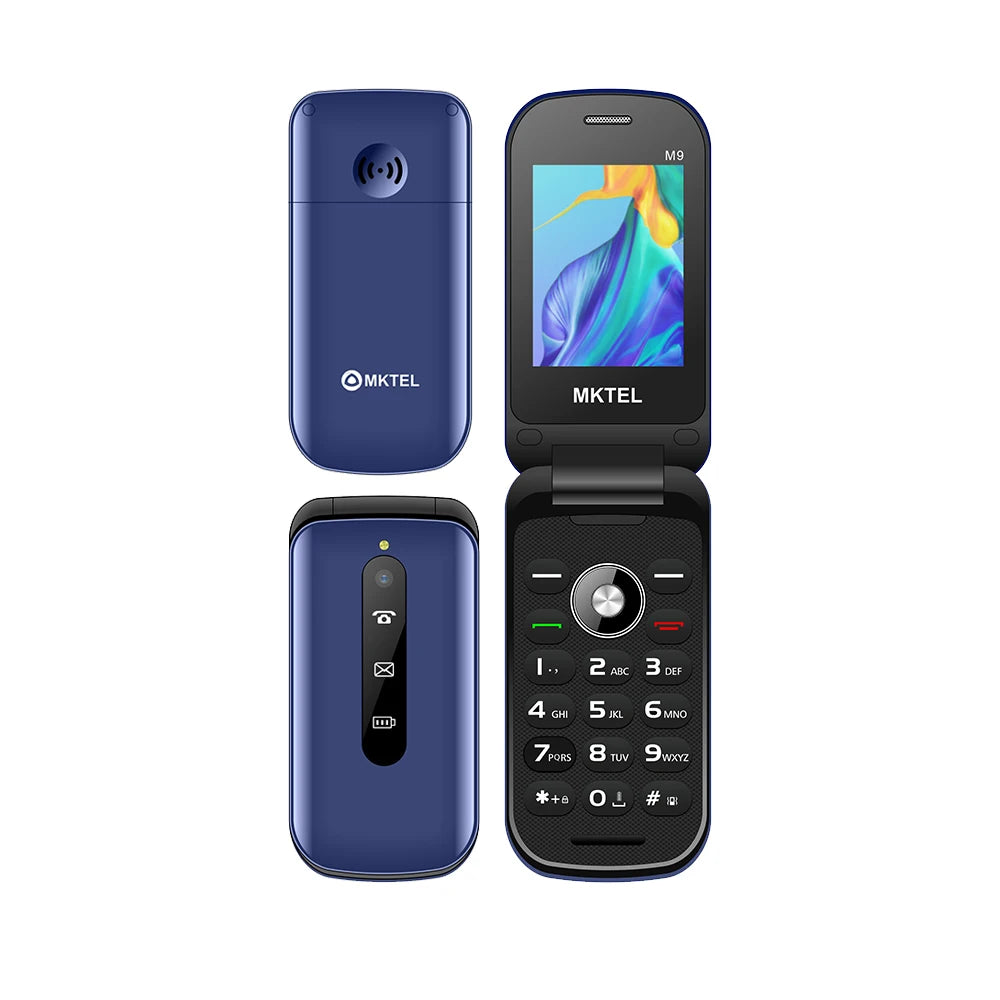 MKTEL M9 Flip teléfono móvil 2G 2,4 "pantalla 1000mAh batería Dual SIM doble modo de reposo MP3/MP4/FM Radio desbloqueado recurso para personas mayores teléfono