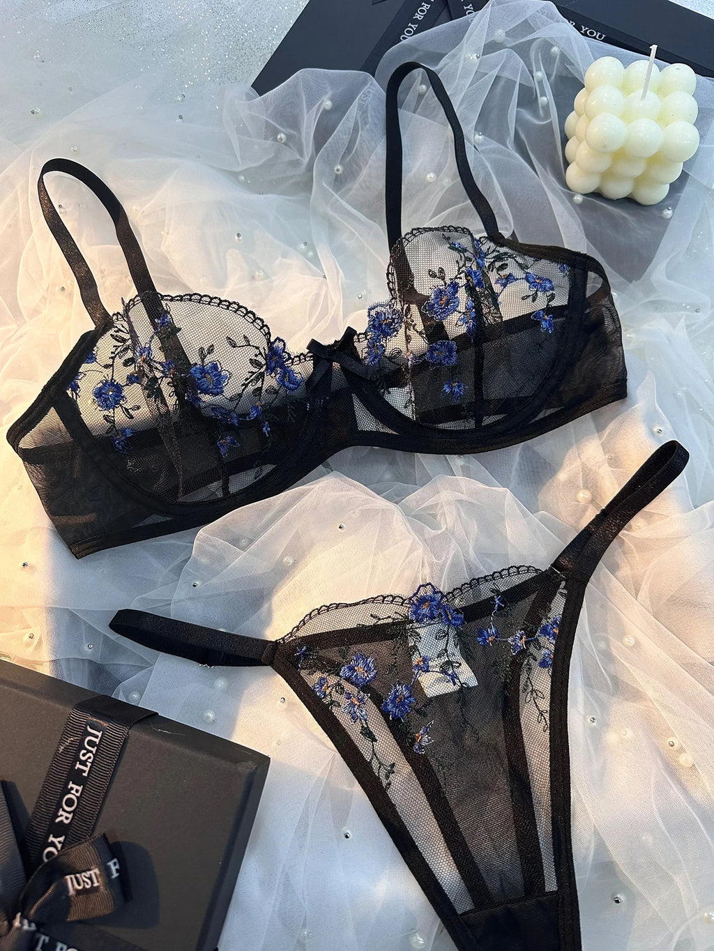 Conjunto de Sujetador y Bragas Ultrafino con Estampado Floral para Mujer