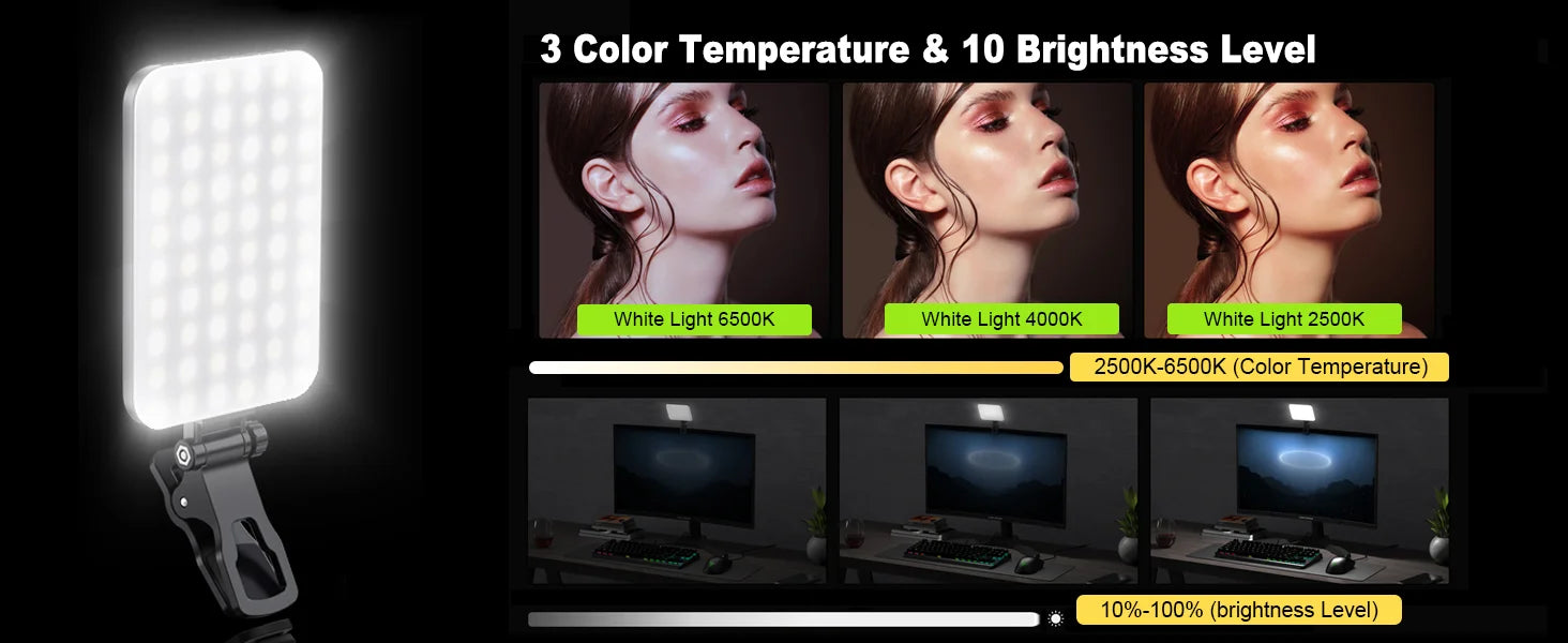 Nueva luz para selfies, 60 luces LED para teléfono, luz de relleno, 7 modos de salida, Kit de lámpara de vídeo regulable 2500K-6500K, Panel de luz bicolor CRI 97+