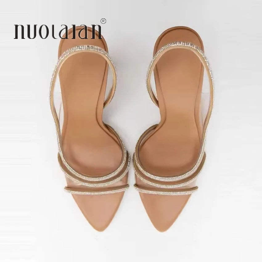 Sandalias Slingback con Strass y Tacón de Aguja para Mujer