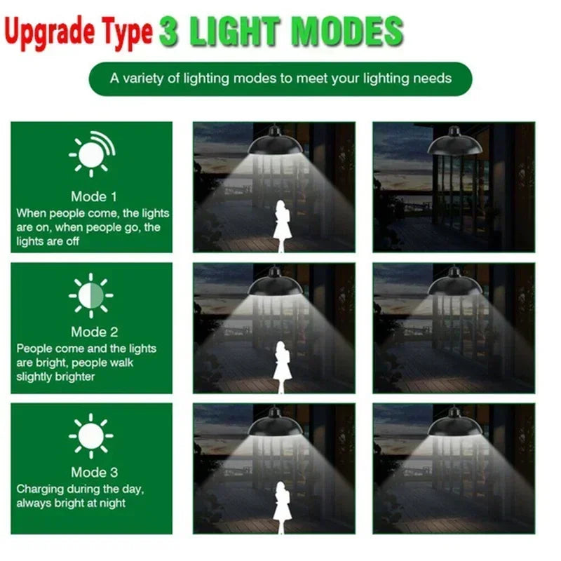 Lámpara solar para exteriores, lámpara LED impermeable, decoraciones de luz colgante de doble cabeza con control remoto para cobertizo interior, granero Roo
