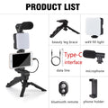 Kit de vlogging para teléfono inteligente con trípode, soporte para teléfono, Mini micrófono, luz de relleno LED, arrancador para TikTok, transmisión en vivo, vídeo, YouTube