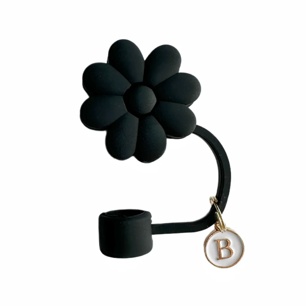 Tapas de Paja de Silicona con Diseño Floral - 26 Letras (Negro)