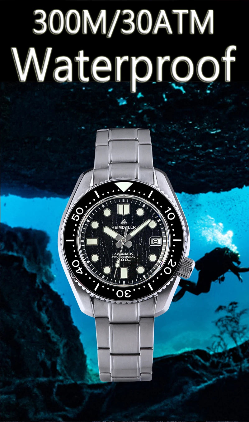 Reloj de Buceo Automático HEIMDALLR MM300, Cristal Zafiro, 300M, Acero Inoxidable