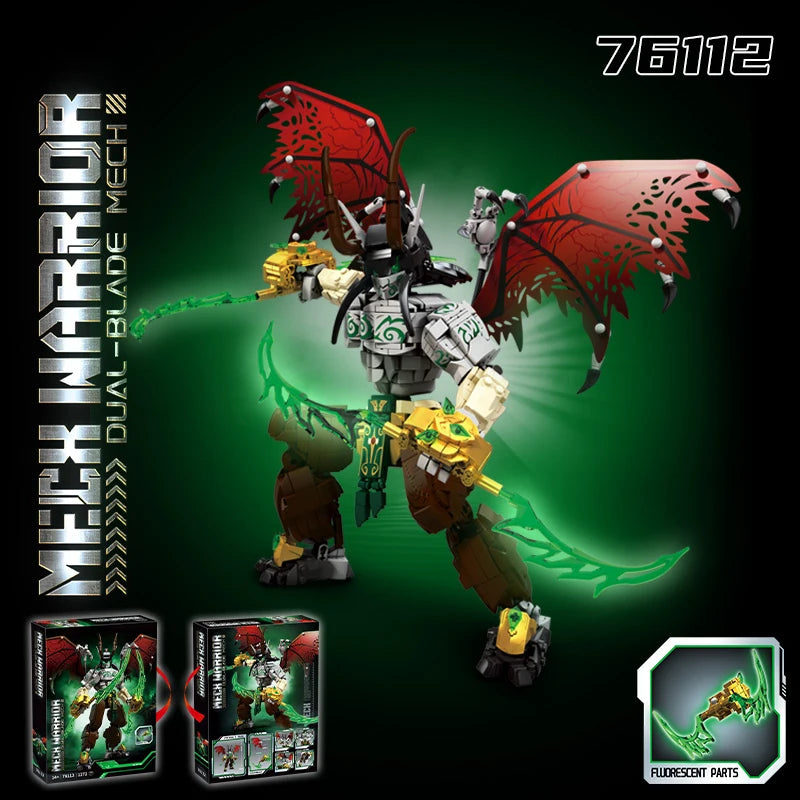 Bloques de Construcción 76112, Robot Mech Warrior, Alas Rojas, Cuchilla Verde, Modelo Dim-Blade, Kit de Bloques de Construcción, Juguete para Adultos y Niños, Regalos