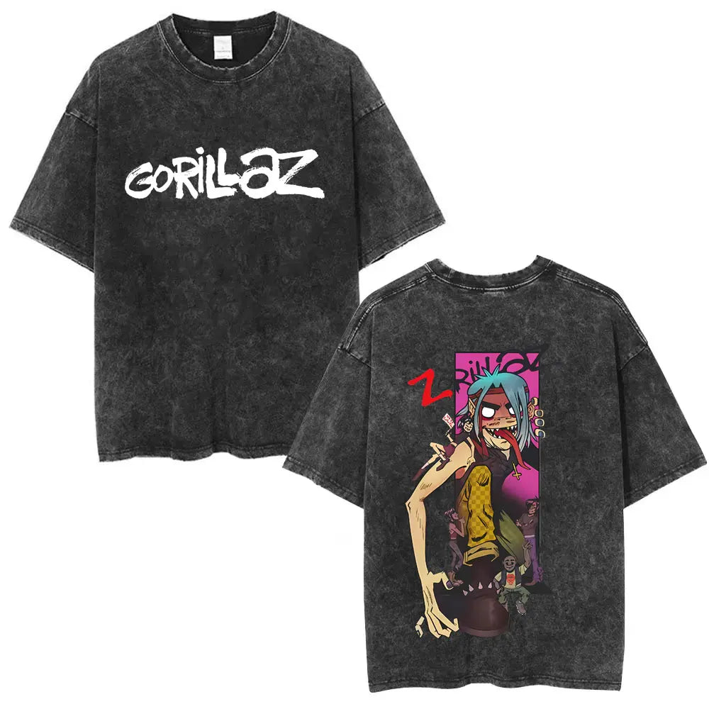 Camiseta Vintage Gorillaz, Punk Hip Hop Oversize, Unisex