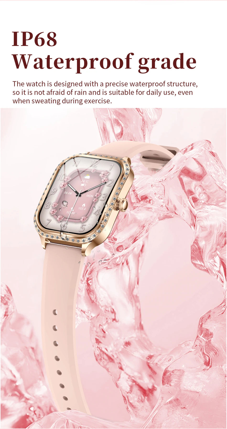 Smartwatch para mujer con pantalla HD 1.75'', llamadas Bluetooth y monitor de salud IP68