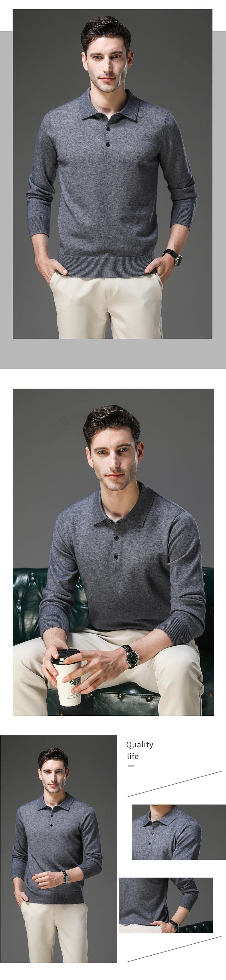 Suéter de Punto Antipilling para Hombre | Cuello Abotonado