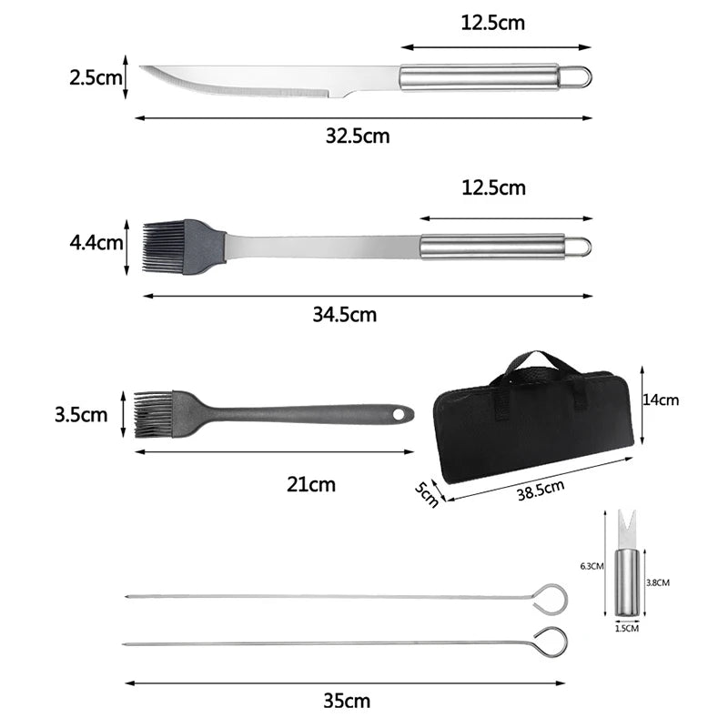 LMETJMA Juego de accesorios para parrilla de barbacoa, kit de utensilios de acero inoxidable para barbacoa con estuche, kit de utensilios prácticos portátiles para parrilla