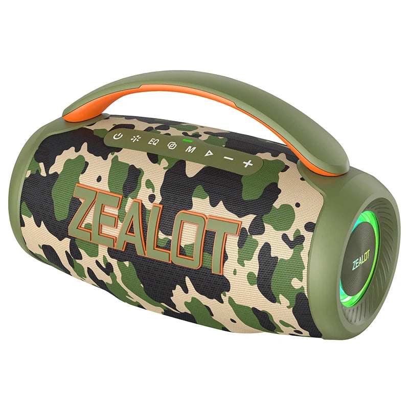 Altavoz Zealot-P12 Altavoz Bluetooth portátil de 60 W con IPX6 resistente al agua, mango cómodo, iluminación controlable, TF, USB