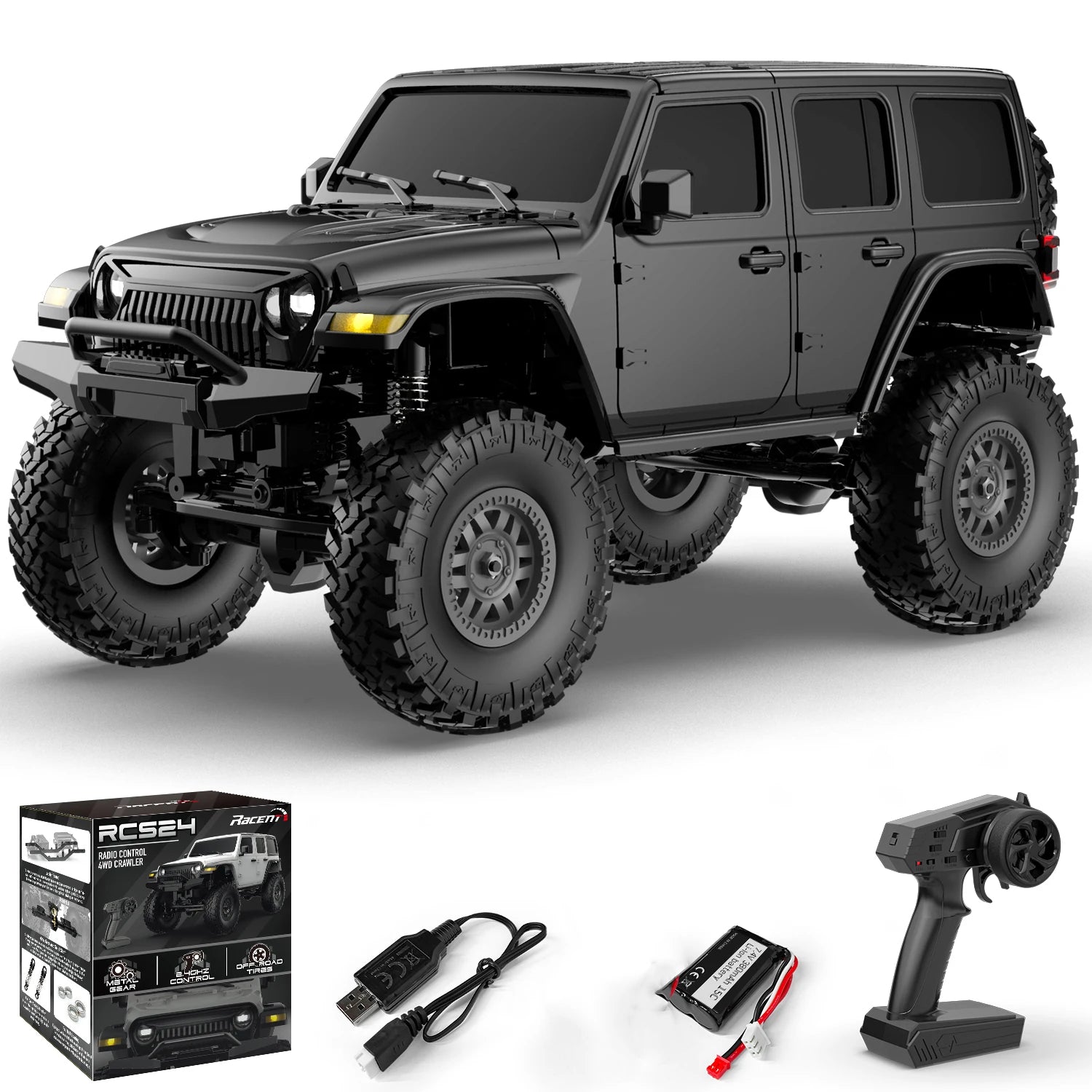 Volantexrc Coche RC 1:24 2.4G 4WD Todoterreno con Luces LED, Camioneta RC de Escalada, Vehículo RC Eléctrico para Todo Terreno, Juguete, Regalo