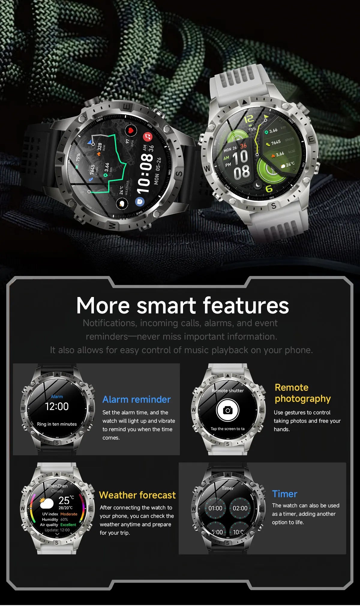 Reloj Inteligente con GPS, Mapa Offline, Linterna y 170 Deportes