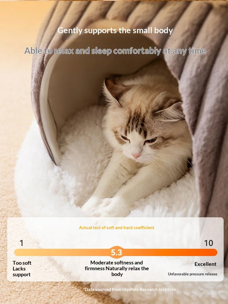 Cama para Gatos de Felpa Semicerrada con Capucha - Cálida y Lavable