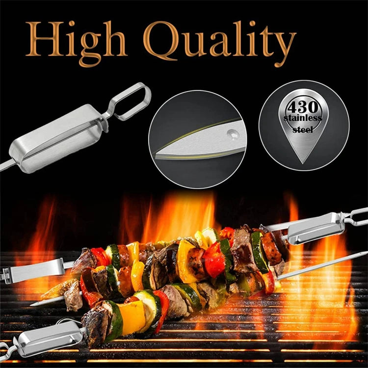LMETJMA-brochetas Kabob de 17 pulgadas para asar, brochetas planas de acero inoxidable para barbacoa con mango deslizante de Metal de liberación rápida JT45