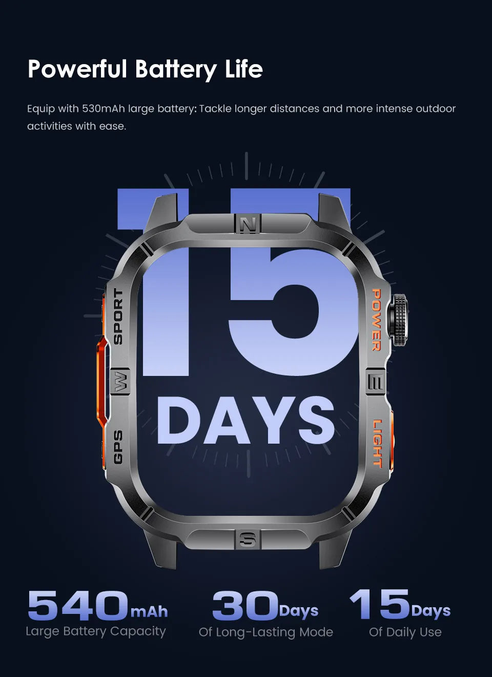 Reloj Inteligente Militar con GPS, LED, Brújula e IP68