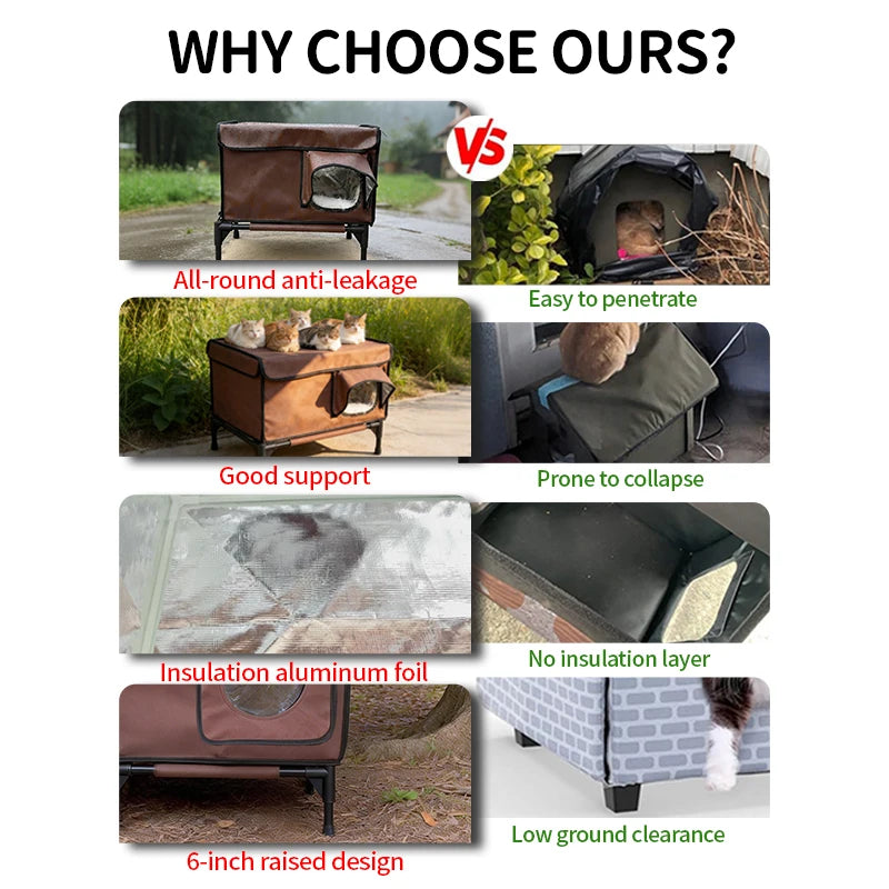 Casa para Gatos de Exterior Impermeable, Plegable y Cálida