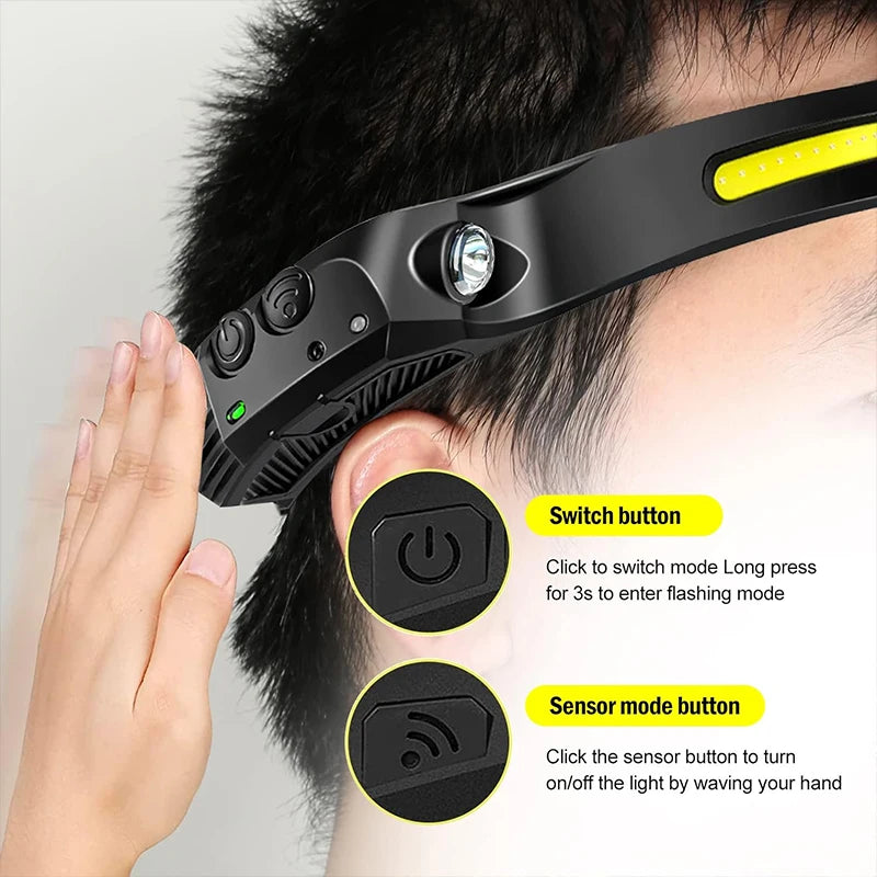 Linterna frontal con Sensor, linterna LED recargable por USB XPE + COB, linterna impermeable para acampar, linterna de pesca, 1/2/3/4/5/8/10 Uds.