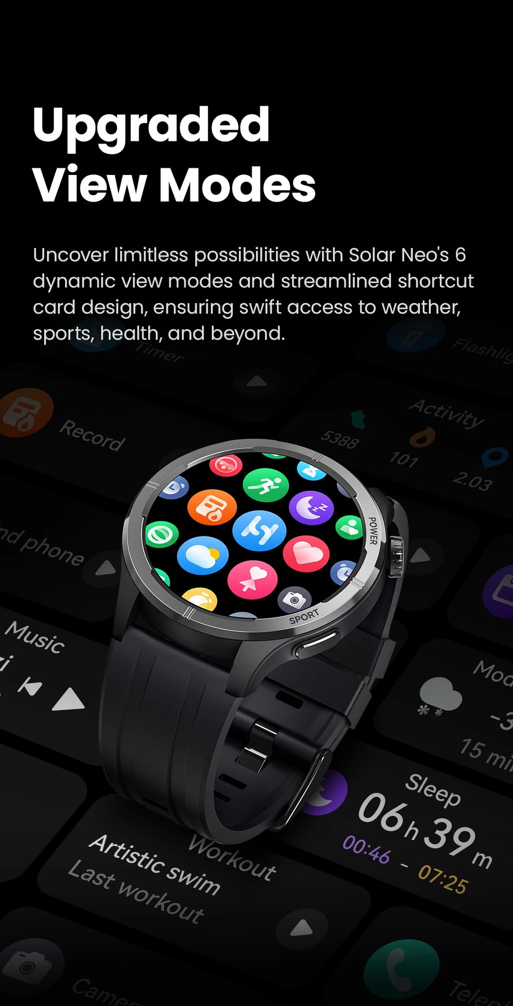 Reloj Inteligente Solar Neo con Pantalla HD, Control de Salud 24H y Llamadas