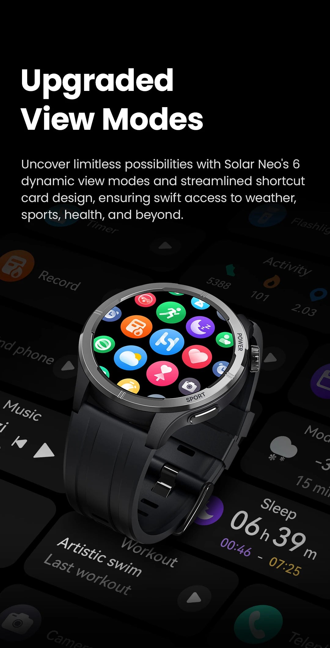 Reloj Inteligente Solar Neo con Pantalla HD, Control de Salud 24H y Llamadas