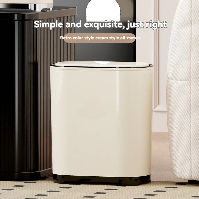 1 unidad/Contenedor de basura de lujo con tapa a presión para uso doméstico en sala de estar, dormitorio, cocina, baño, gran capacidad con tapa