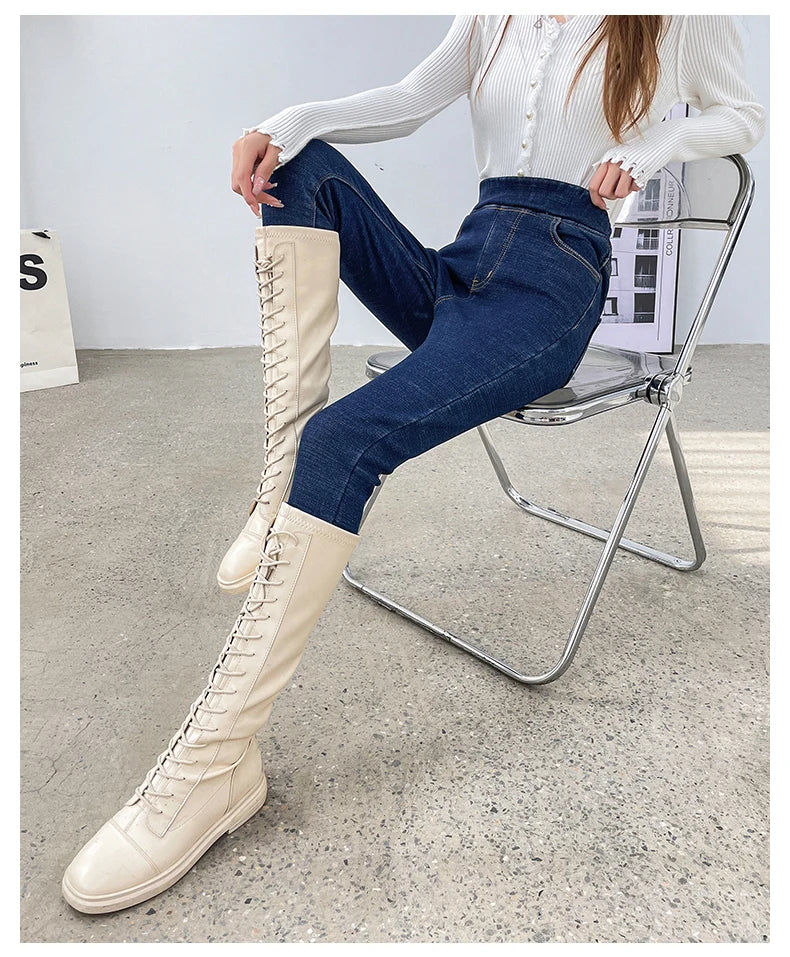 Pantalones Vaqueros de Invierno con Forro de Lana para Mujer