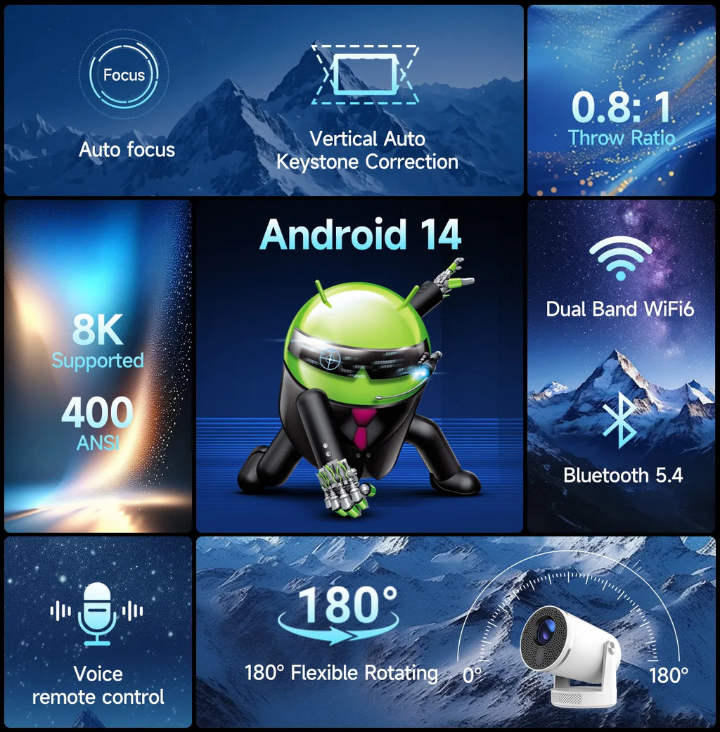 Proyector Magcubic HY320Pro Nativo 1080P con Enfoque Automático, Full HD, Android 14, Cine en Casa Portátil, Control por Voz, Actualización del HY300 Pro
