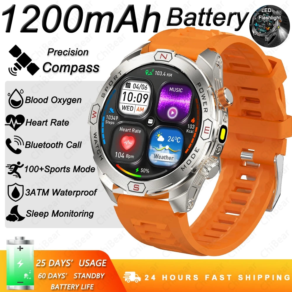 Reloj Inteligente Militar 1200mAh Brújula