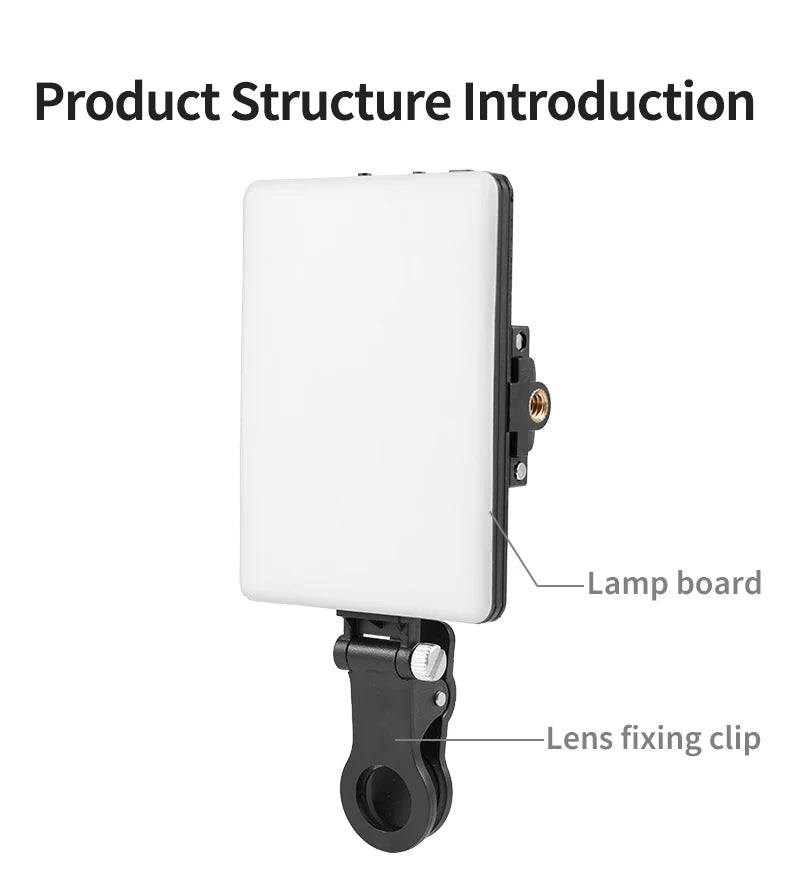 Mini luz de relleno RGB LED de bolsillo recto, iluminación para fotografía y vídeo, Clip Vlog en vivo para teléfono, iPhone, iPad, cámara portátil