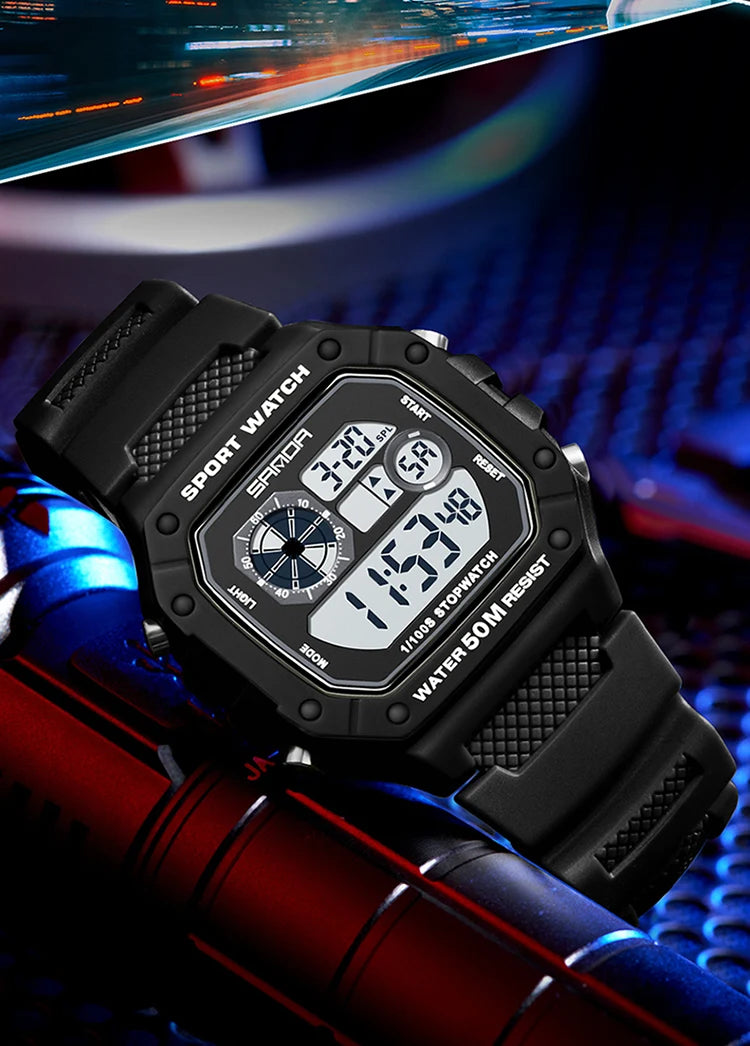 Reloj Digital SANDA 2202 para Hombre, LED Deportivo Impermeable 5 Bar