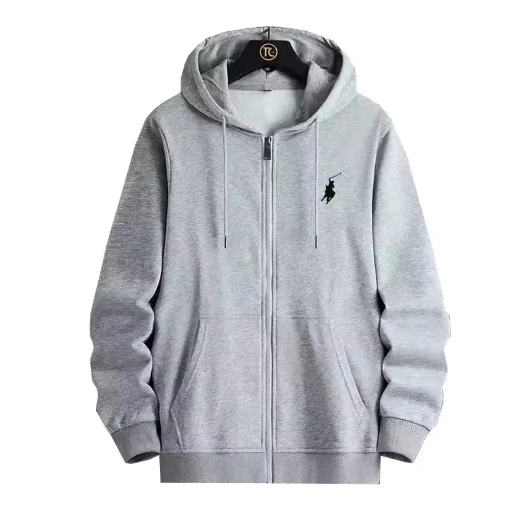 Hoodie con Cremallera y Bordado – Unisex, Estilo Deportivo