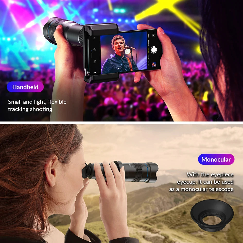 Teleobjetivo APEXEL 36X con Trípode para iPhone y Samsung