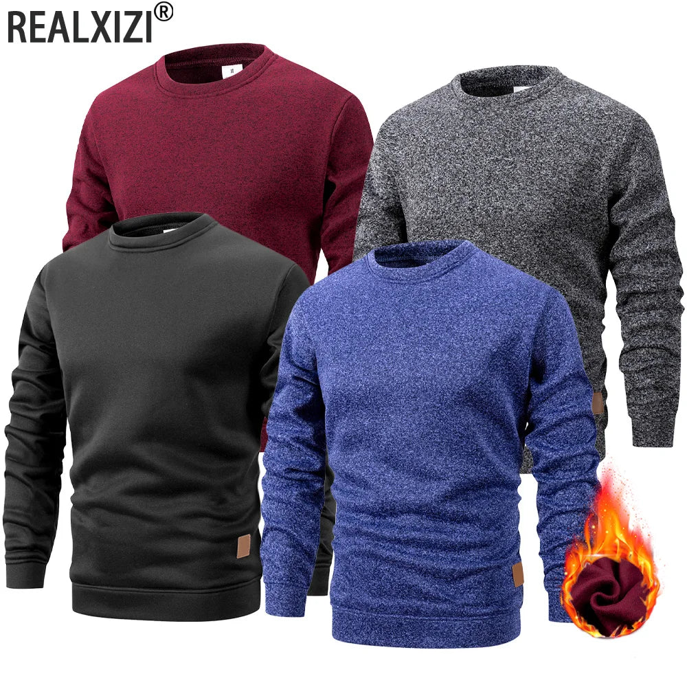 Suéter de punto para hombre, cuello redondo, colores sólidos