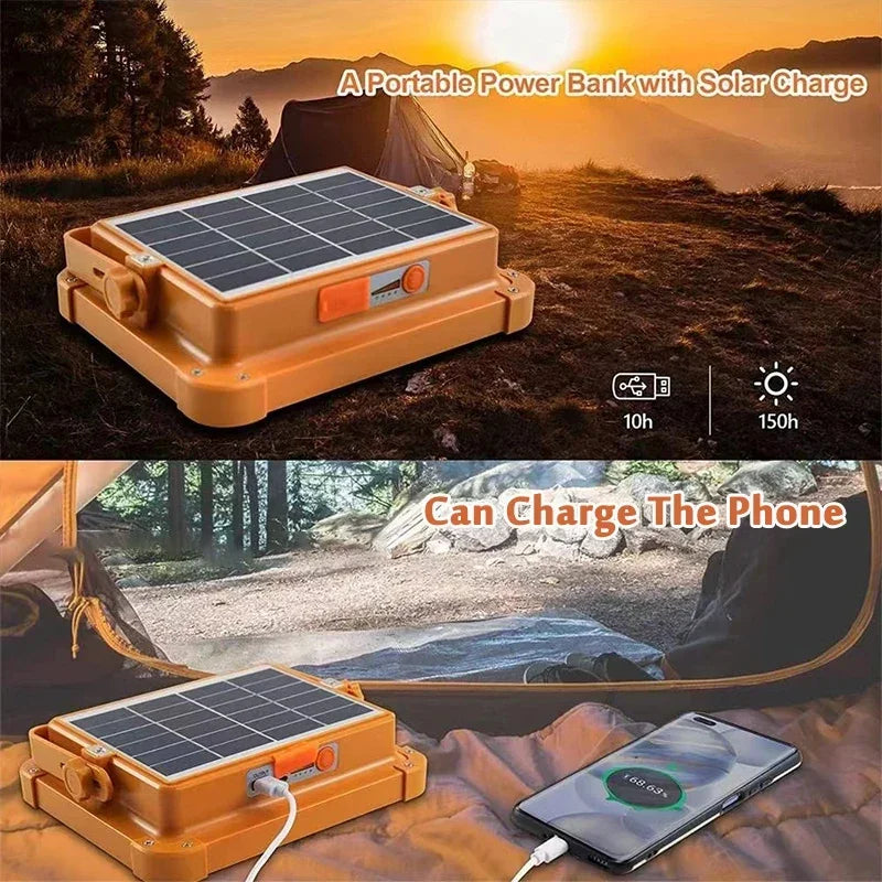 Lámpara de Trabajo Recargable, Reflector LED Solar Portátil con Puerto USB/Magnético/5 Modos de Iluminación, Lámpara de Emergencia para Sitio de Trabajo