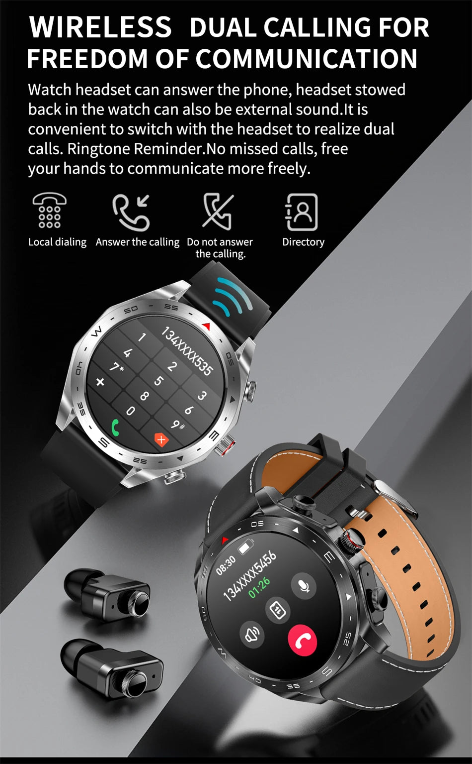 Reloj Inteligente AMOLED con Auriculares Bluetooth Incluidos